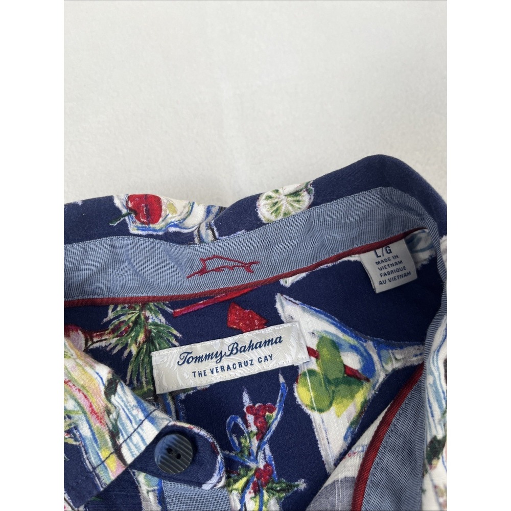 Tommy Bahama Shirt Mens L Veracruz Cay  Cocktail Print EUC Cotton Hawaiian - Picture 3 of 5